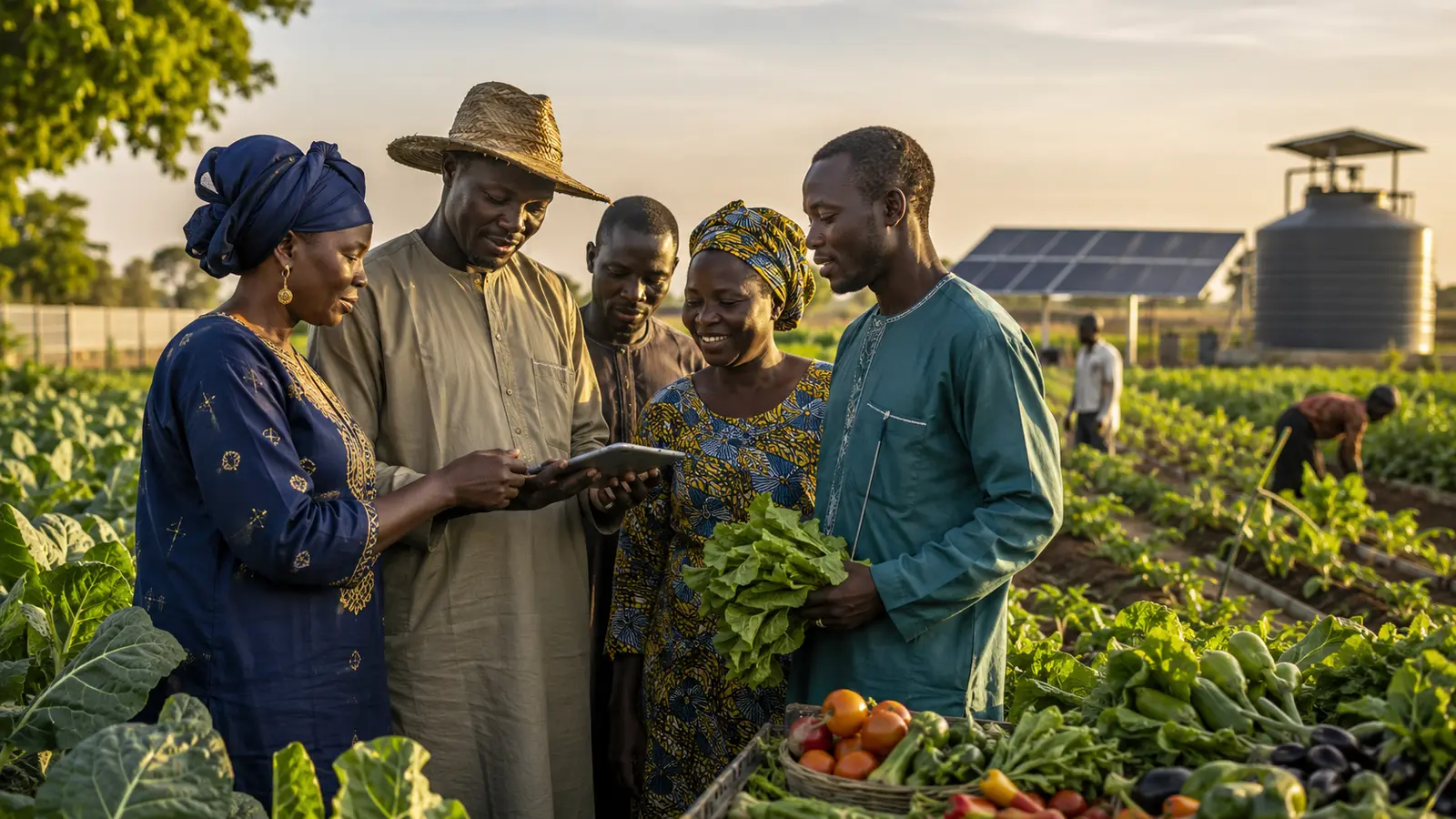 Coopérative agricole sénégalaise dans un champ irrigué et productif